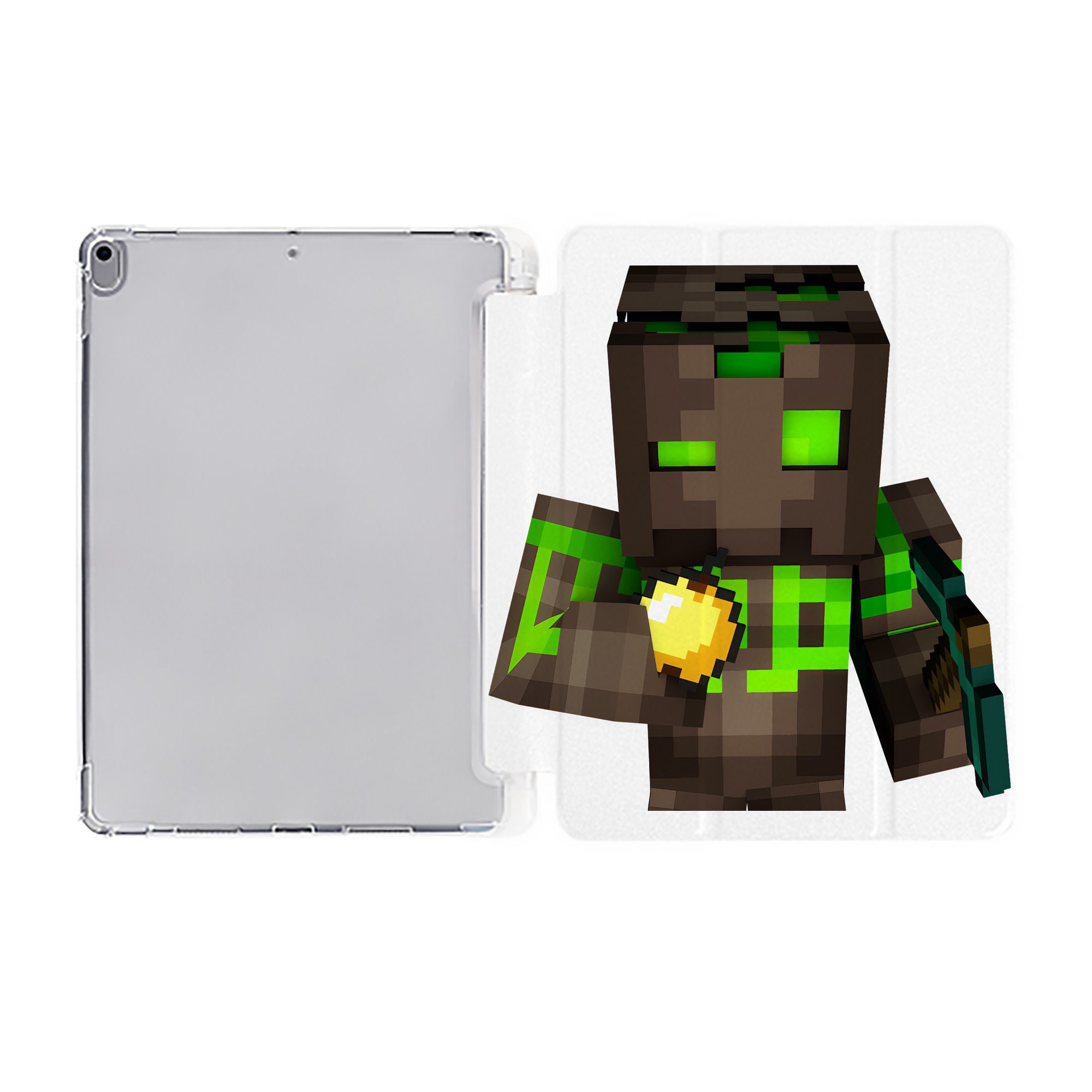 （画像用） マインクラフト ブロックの世界 Minecraft MC Block world IPad ケース ペン収納付き 三つ折りスタンド PUレザー×シリコン 対応機種9.5/10.5/10.9インチ